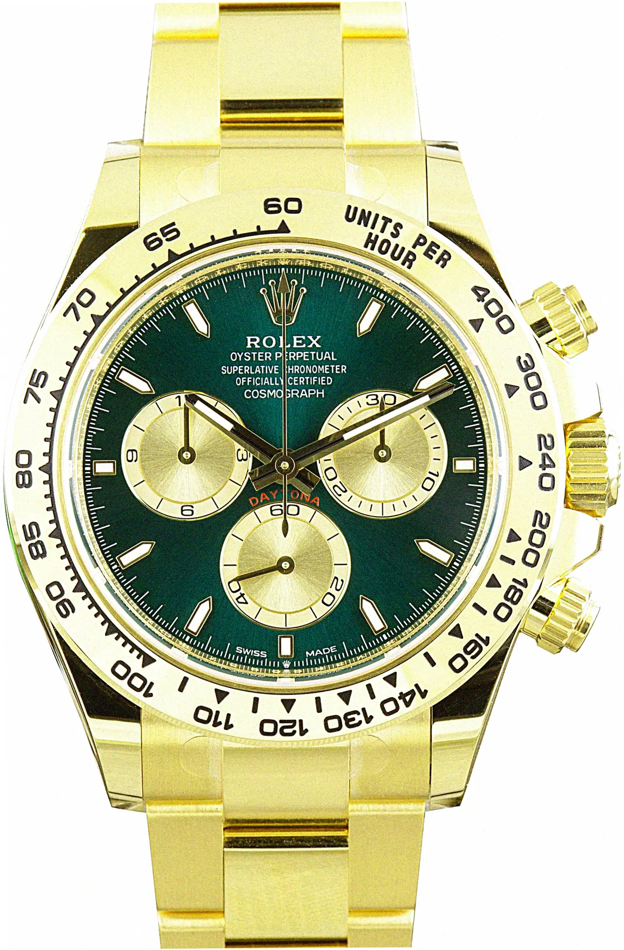 mens-rolex-daytona-z9t5mas1 Steal Super Clone Mens Rolex Daytona 126508 Gold Green Dial - Image 1