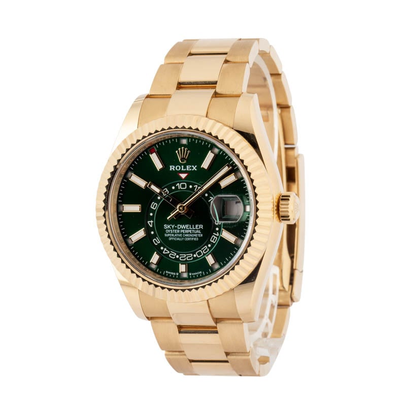 Super Clone Rolex Sky-Dweller 336938 Green Dial Yellow Gold