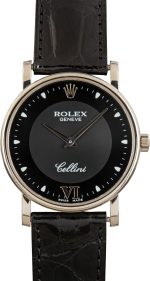 Super Clone Rolex Cellini 5115 18k White Gold Black Dial