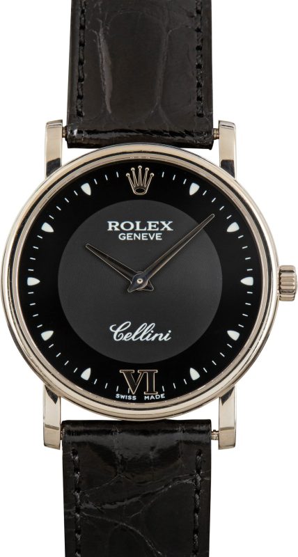 Super Clone Rolex Cellini 5115 18k White Gold Black Dial