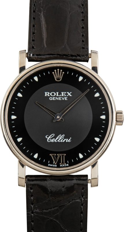 Super Clone Rolex Cellini 5115 18k White Gold Black Dial