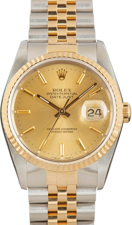 Super Clone Rolex Datejust 36 16233 Champagne Steel Gold