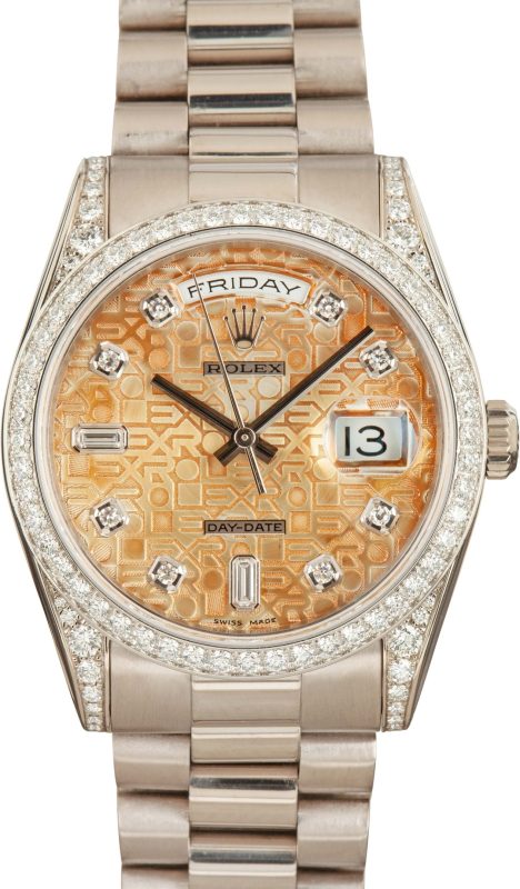 Super Clone Rolex Day-Date 36mm White Gold Diamond Bezel