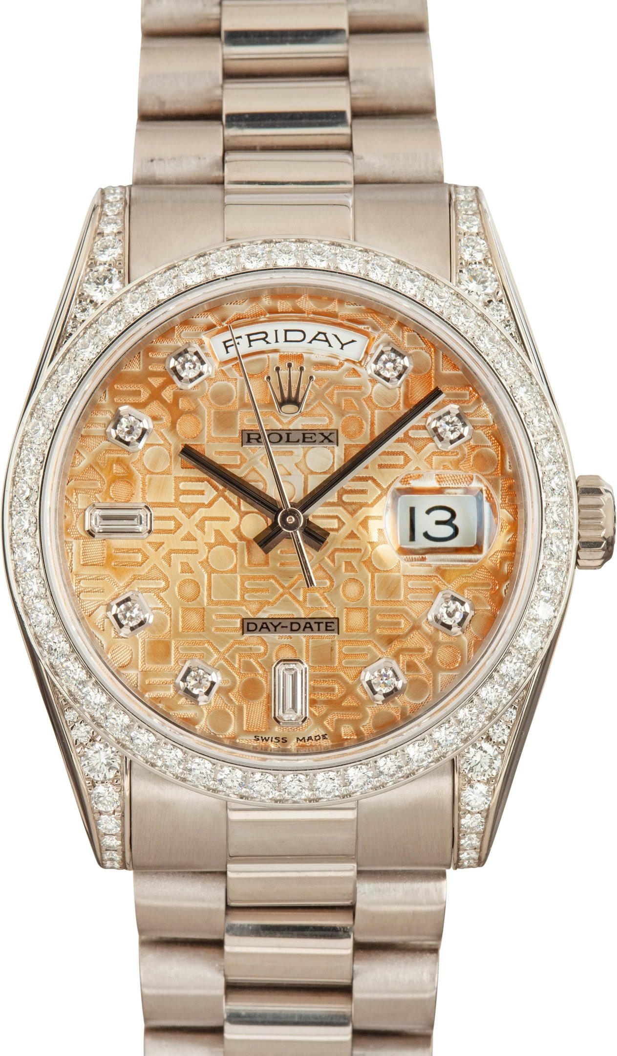 zUsed-Rolex-Day-Date-118389-Silver-Patina-Dial-SKU168653 Super Clone Rolex Day-Date 36mm White Gold Diamond Bezel - Image 1