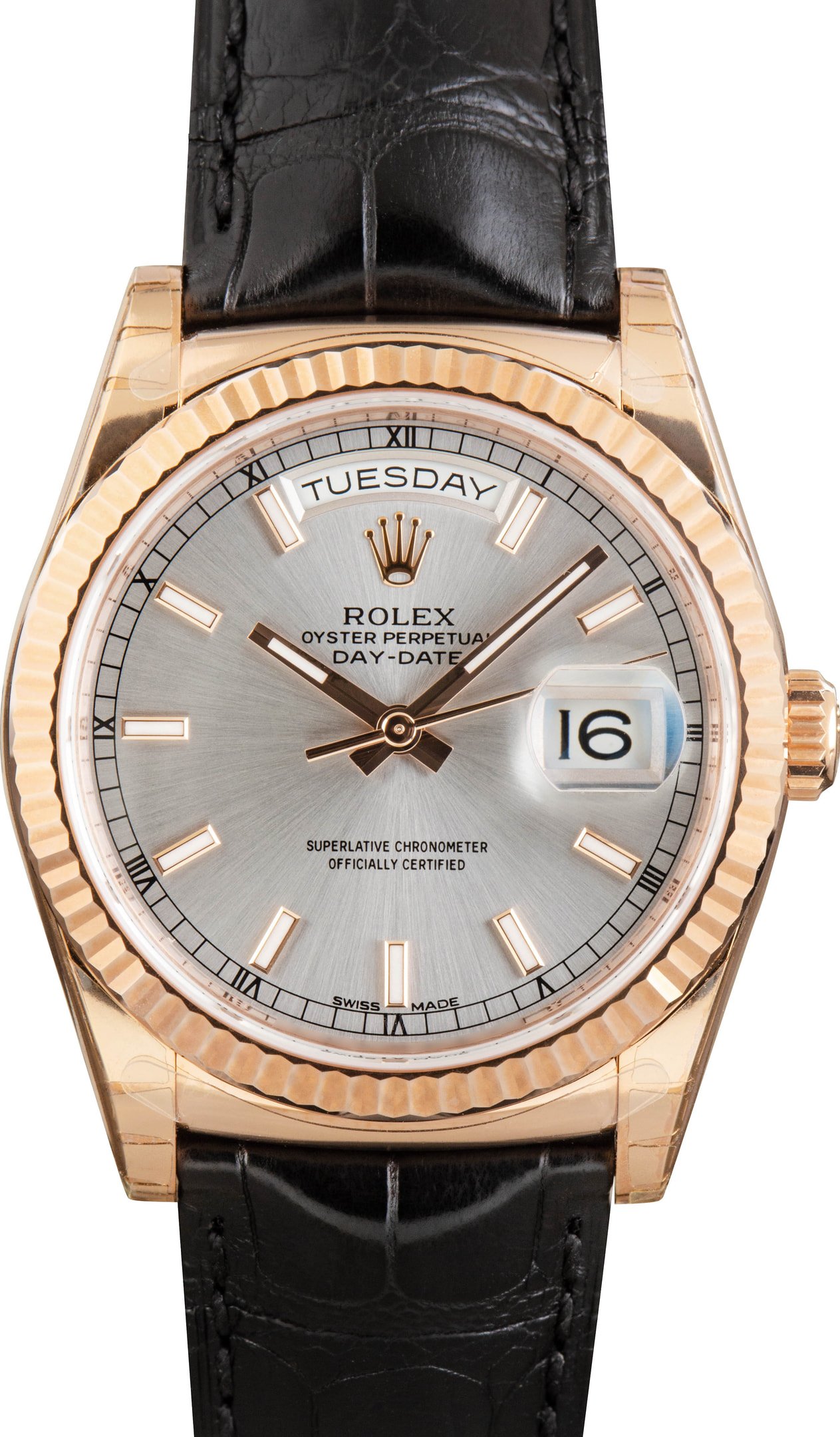 zUsed-Rolex-Day-Date-36-118135-Silver-Index-Dial-SKU182349 Clean Factory Super Clone Rolex Day-Date 36 Rose Gold AAA Rep - Image 1