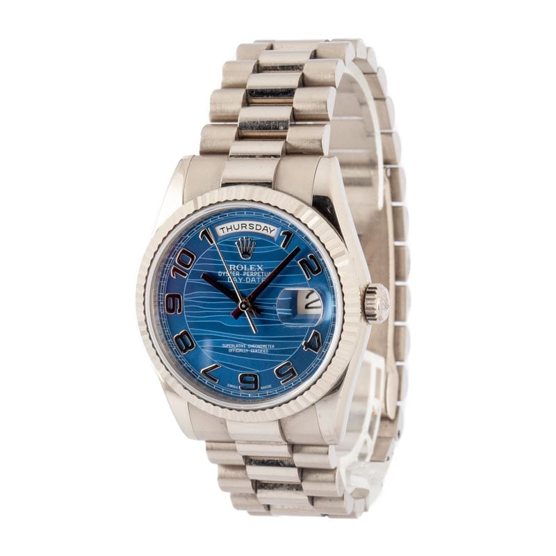 Super Clone Rolex Day-Date 36 White Gold Blue Wave Dial