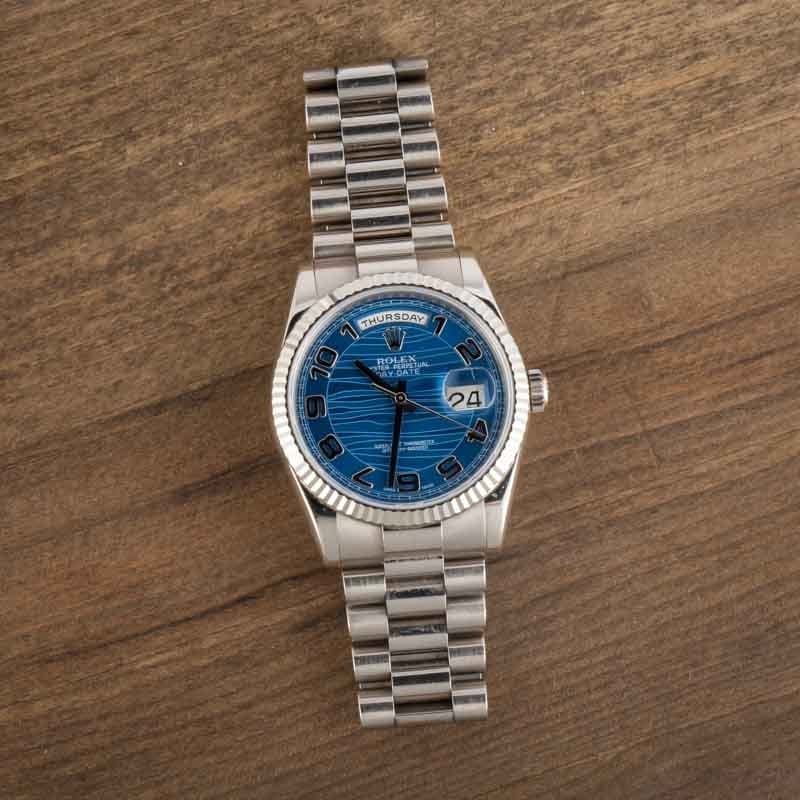 Super Clone Rolex Day-Date 36 White Gold Blue Wave Dial
