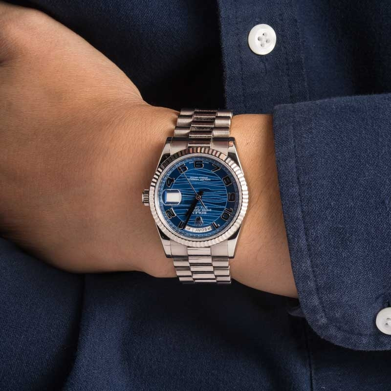 Super Clone Rolex Day-Date 36 White Gold Blue Wave Dial