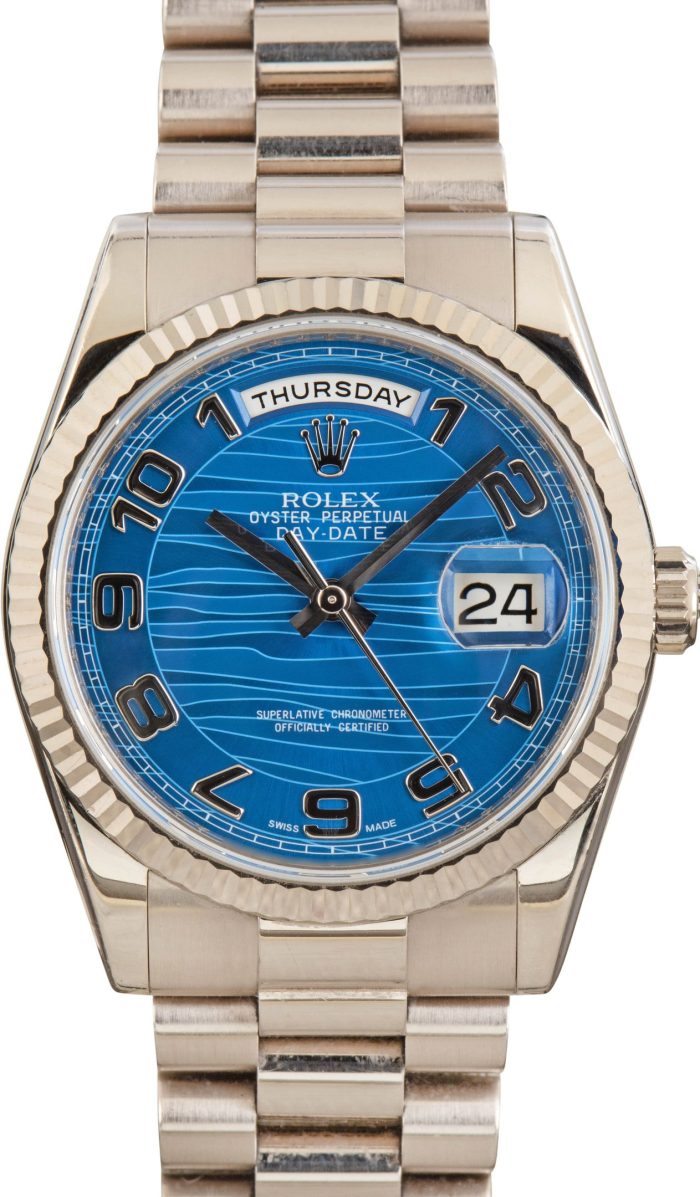 Super Clone Rolex Day-Date 36 White Gold Blue Wave Dial - Image 2