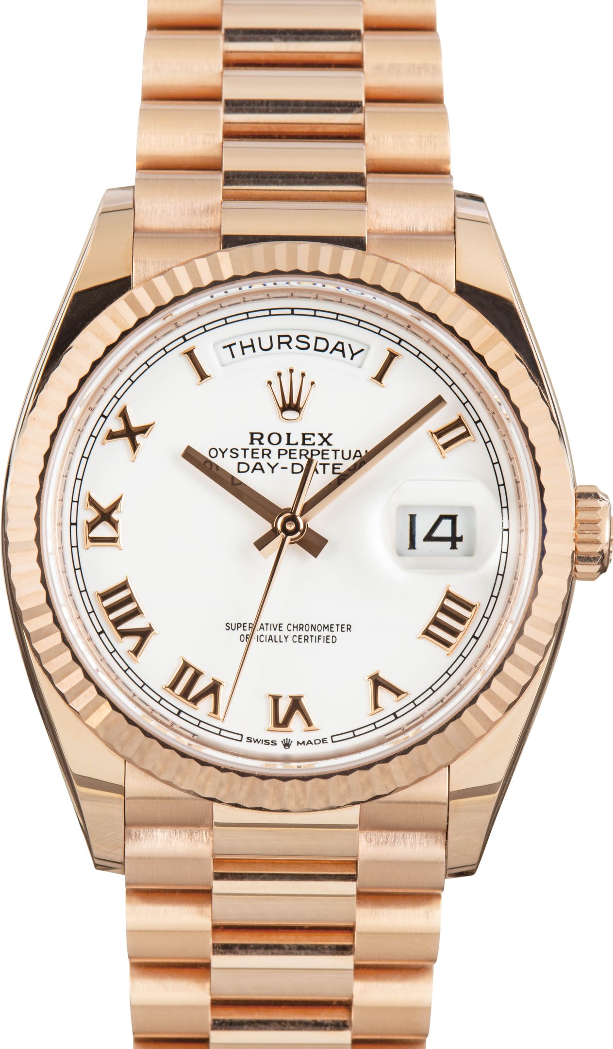 zUsed-Rolex-Day-Date-36-128235-White-Roman-Dial-SKU180032 Clean Factory Super Clone Rolex Day-Date 36 128235 Rose Gold - Image 1