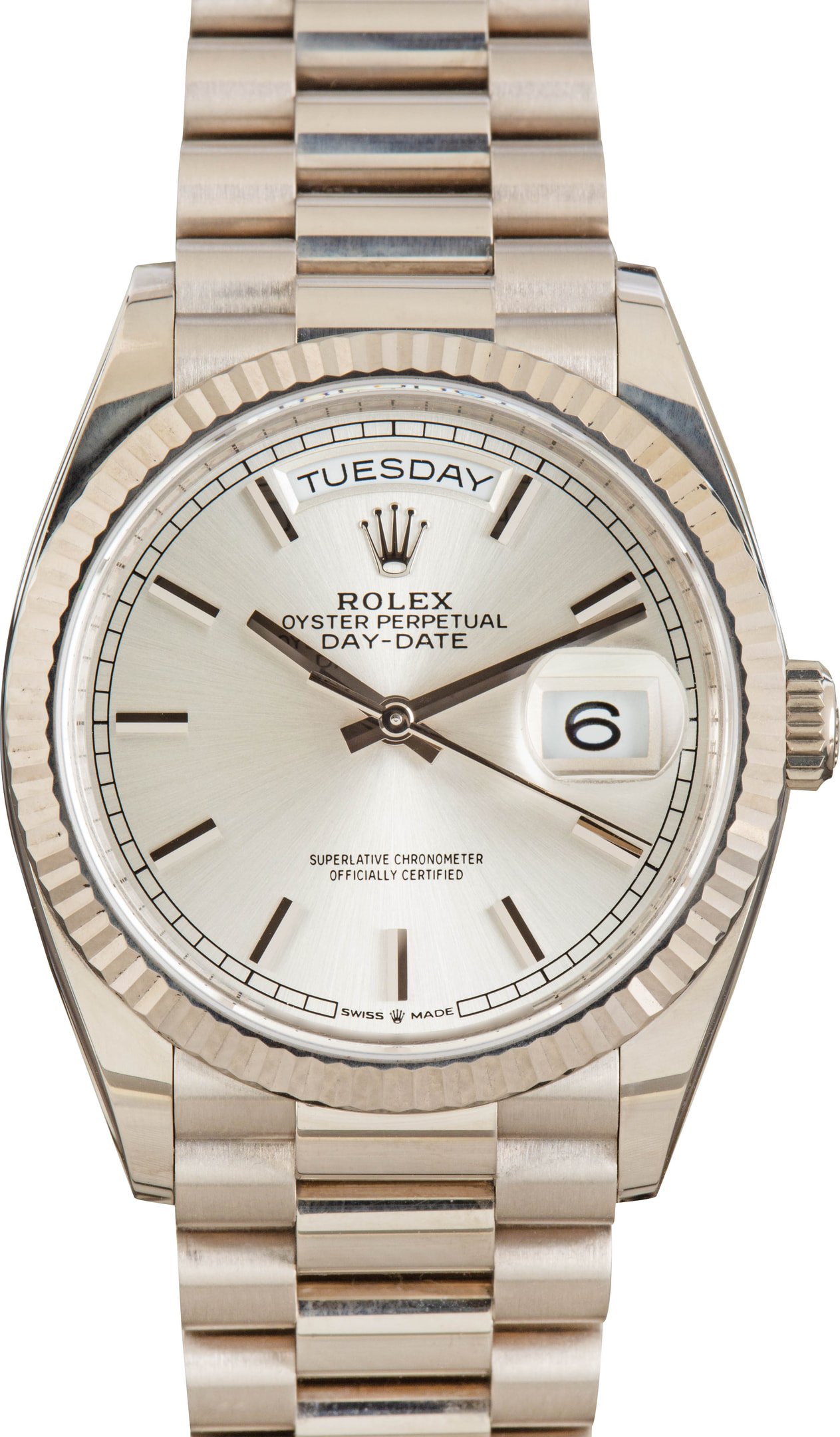 zUsed-Rolex-Day-Date-36-128239-Silver-Dial-SKU180278 Clean Factory Super Clone Rolex Day-Date 36 White Gold AAA Rep - Image 1