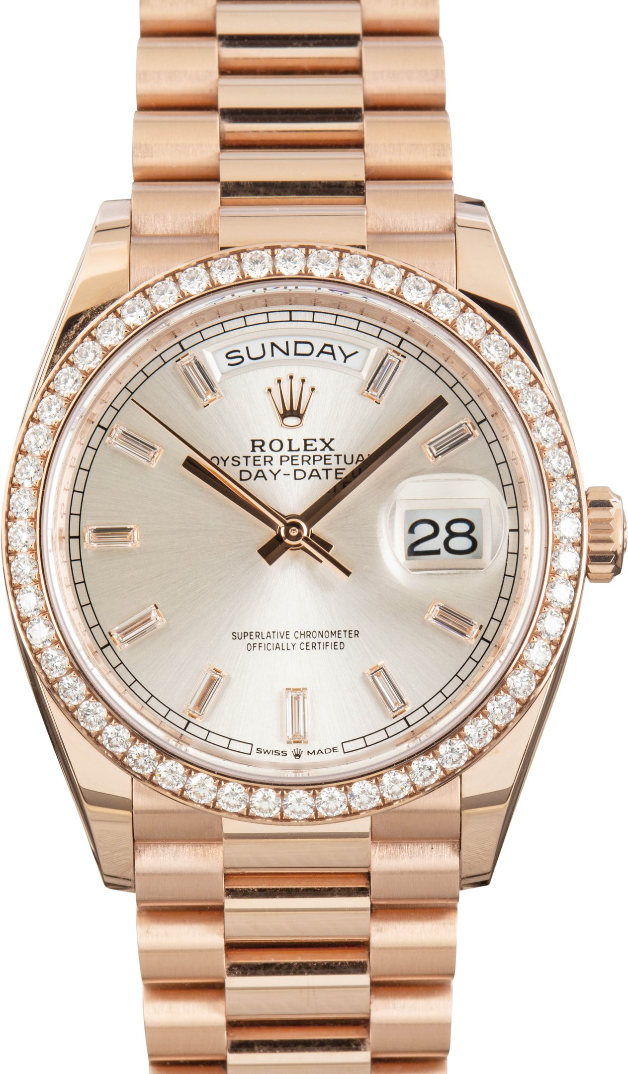 zUsed-Rolex-Day-Date-36-128345-SKU182081 Clean Factory Super Clone Rolex Day-Date 36 Rose Gold Diamond - Image 1