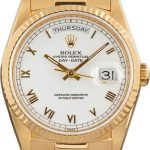 Super Clone Rolex Day-Date 36 Yellow Gold White Dial AAA Rep