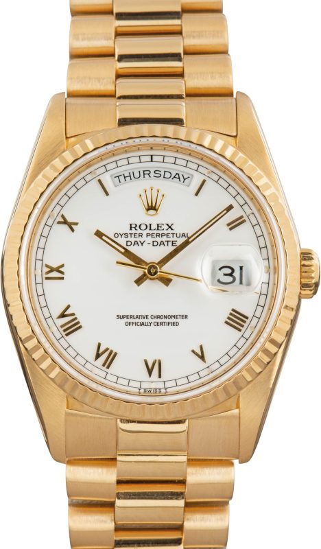 Super Clone Rolex Day-Date 36 Yellow Gold White Dial AAA Rep