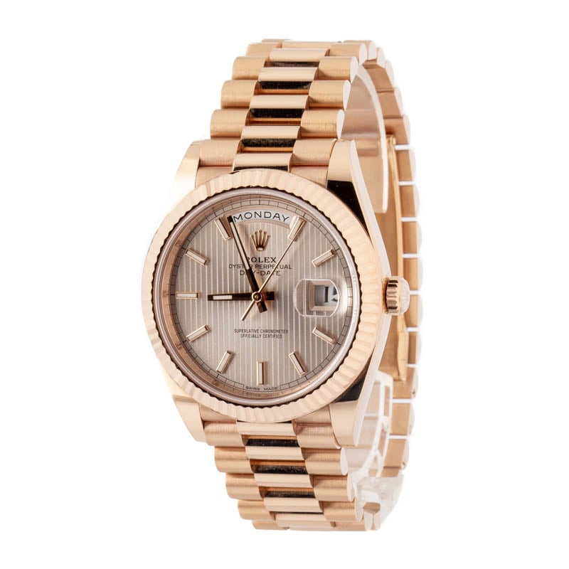 Clean Factory Super Clone Rolex Day-Date 40 Rose Gold Sundust Tapestry