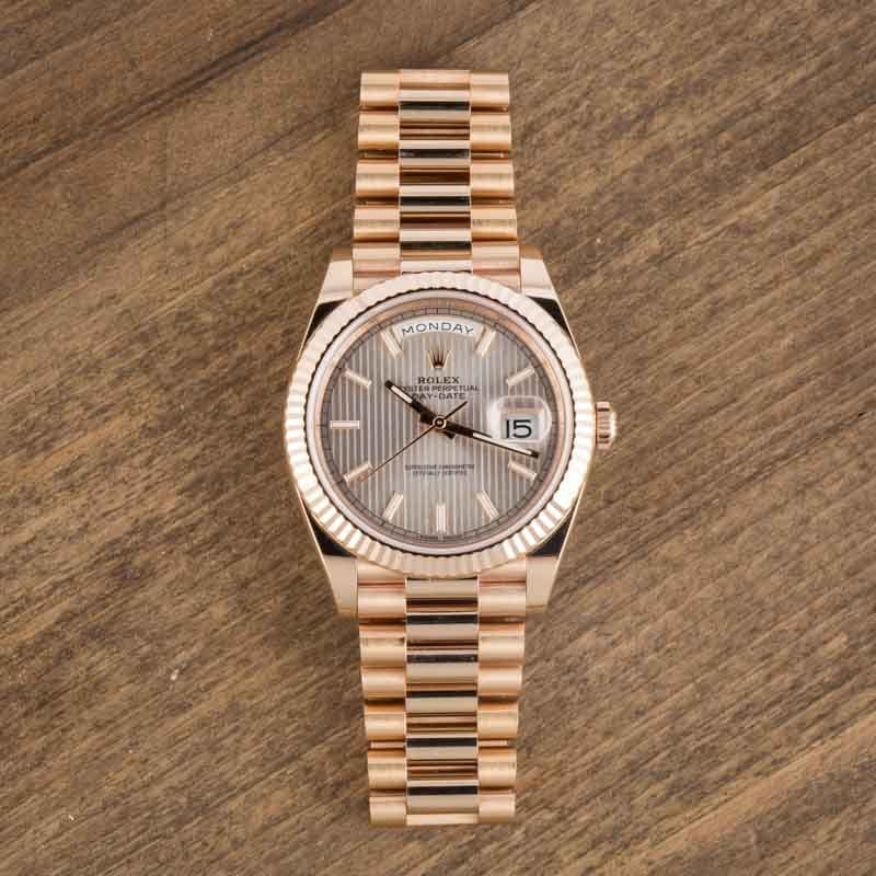 Clean Factory Super Clone Rolex Day-Date 40 Rose Gold Sundust Tapestry