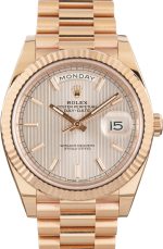 Clean Factory Super Clone Rolex Day-Date 40 Rose Gold Sundust Tapestry