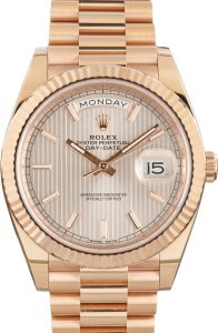 Clean Factory Super Clone Rolex Day-Date 40 Rose Gold Sundust Tapestry