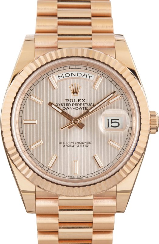 Clean Factory Super Clone Rolex Day-Date 40 Rose Gold Sundust Tapestry