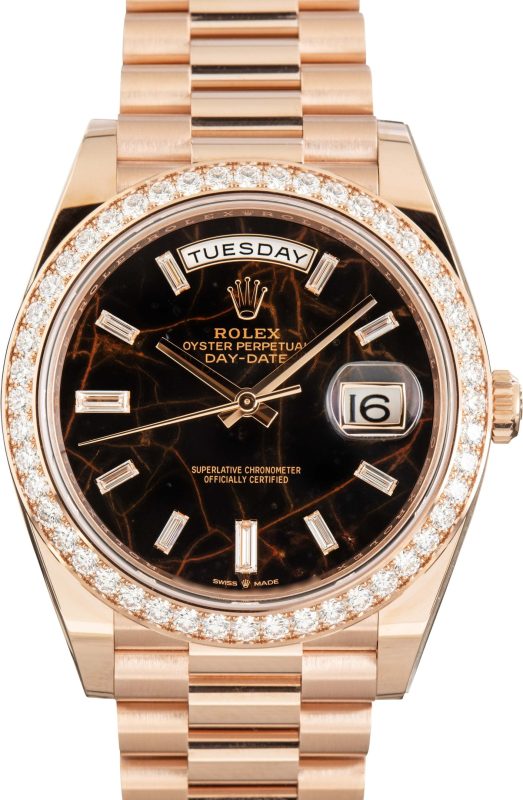 Super Clone Rolex Day-Date 40 Rose Gold Diamond Eisenkiesel Dial