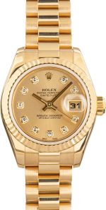 Super Clone Rolex Lady Datejust 26mm Champagne Diamond Dial