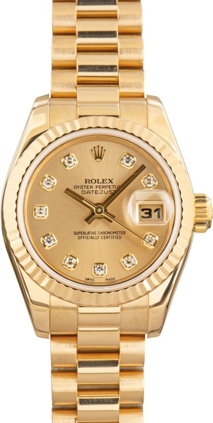 Super Clone Rolex Lady Datejust 26mm Champagne Diamond Dial