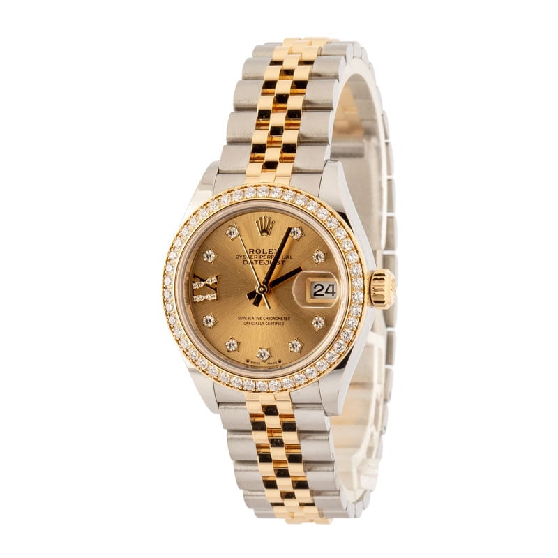 Super Clone Rolex Lady Datejust 28mm Champagne Diamond 279383