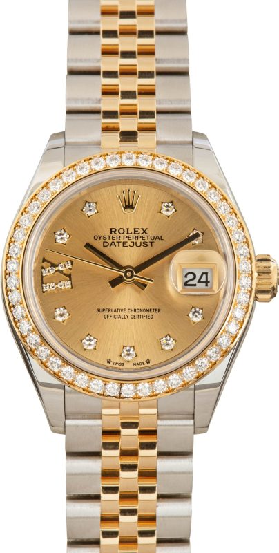 Super Clone Rolex Lady Datejust 28mm Champagne Diamond 279383