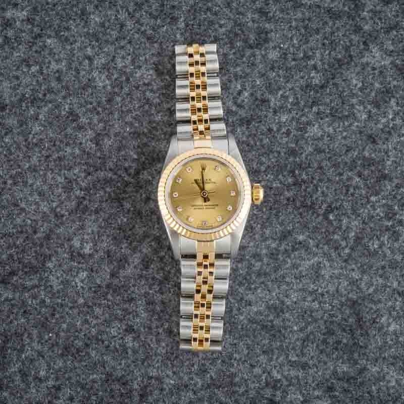 Super Clone Rolex Lady Oyster 67193 Champagne Diamond 24mm