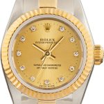 Super Clone Rolex Lady Oyster 67193 Champagne Diamond 24mm