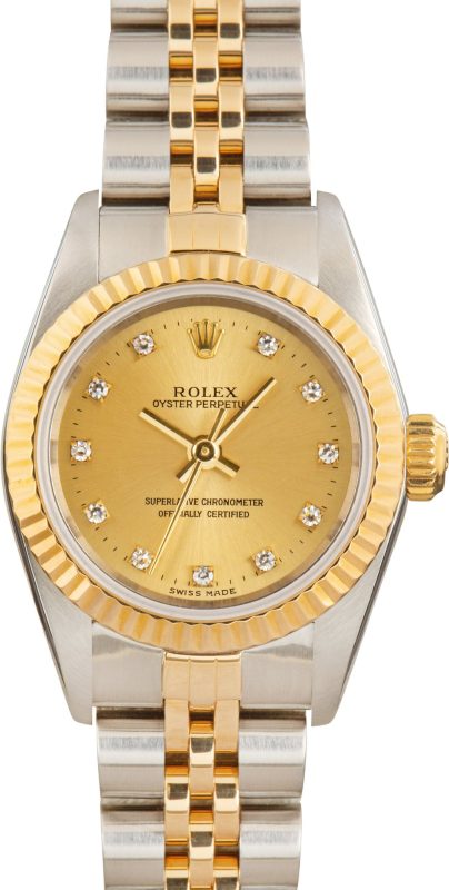 Super Clone Rolex Lady Oyster 67193 Champagne Diamond 24mm