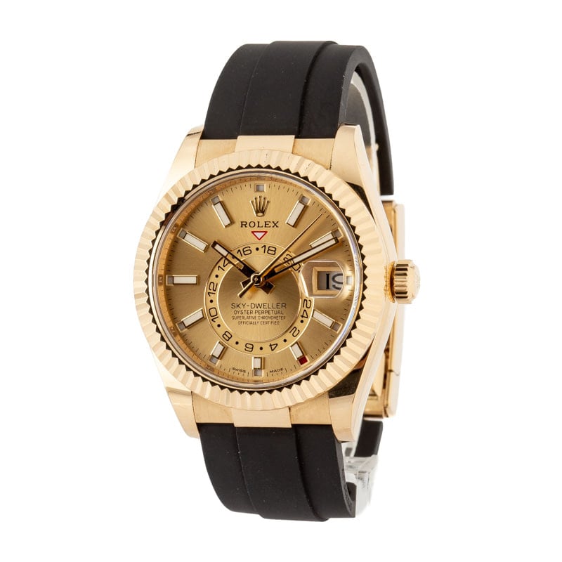 Super Clone Rolex Sky-Dweller 326238 Champagne Dial Yellow Gold
