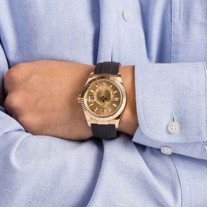 Super Clone Rolex Sky-Dweller 326238 Champagne Dial Yellow Gold - Image 5