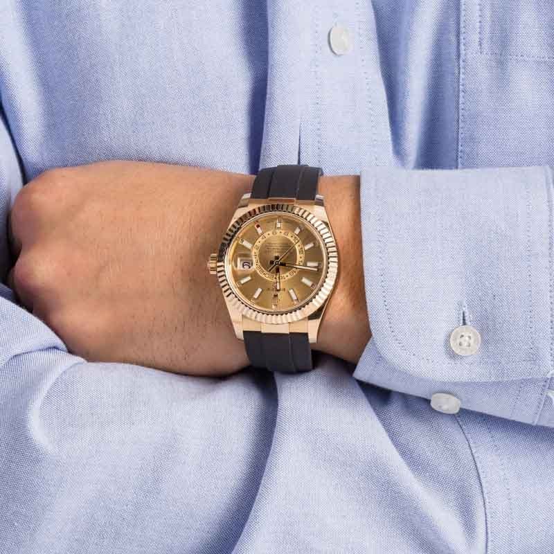 Super Clone Rolex Sky-Dweller 326238 Champagne Dial Yellow Gold