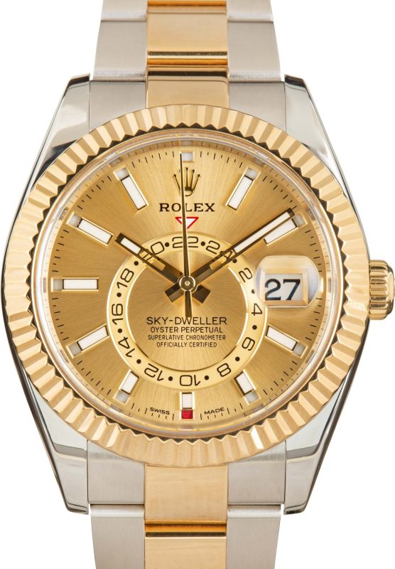 Super Clone Rolex Sky-Dweller 326933 Steel Gold Champagne Dial