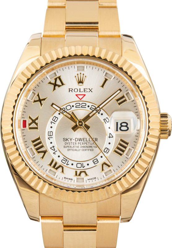 Super Clone Rolex Sky-Dweller 326938 Yellow Gold Silver Roman Dial