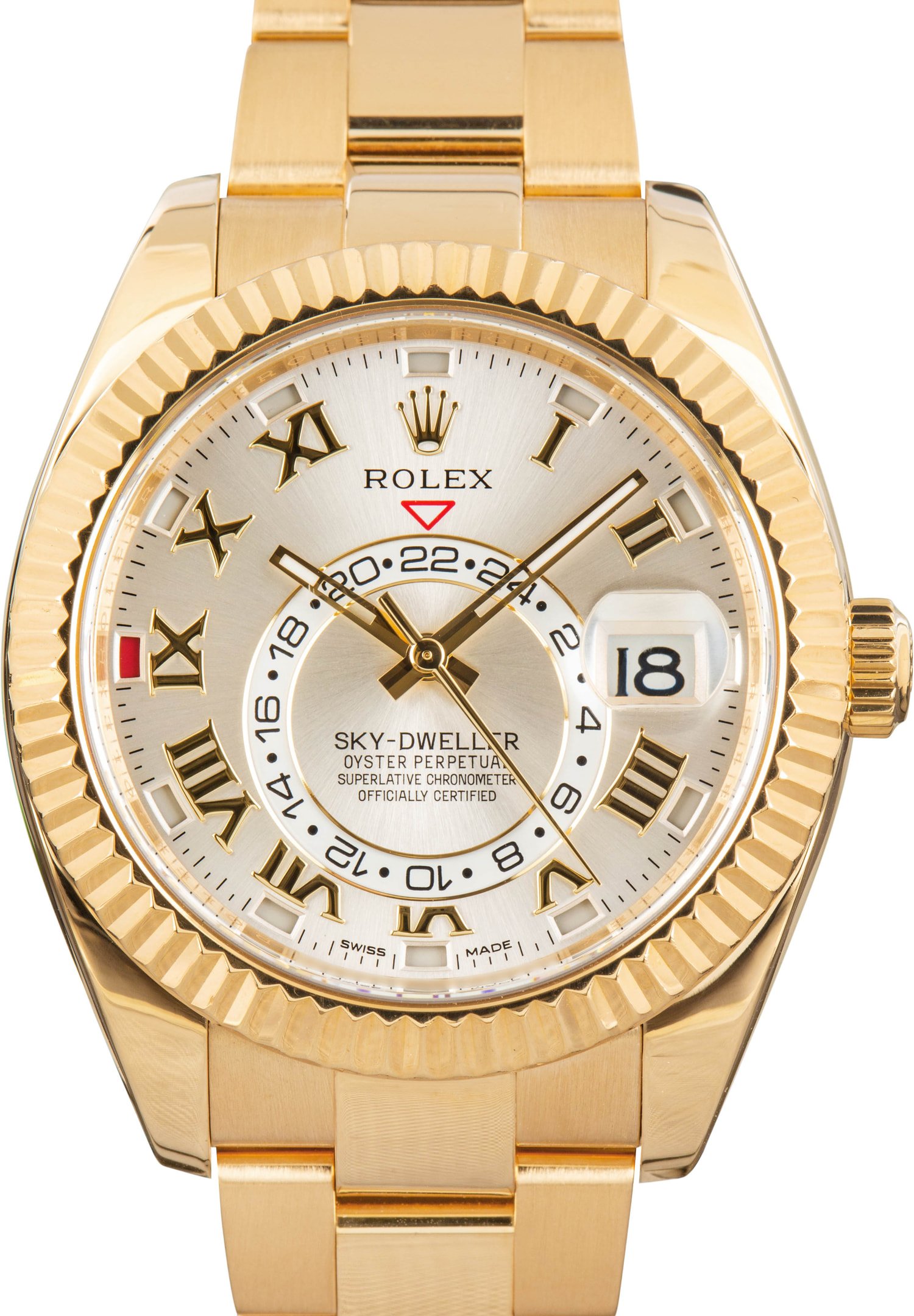 zUsed-Rolex-Sky-Dweller-326938-SKU180623 Super Clone Rolex Sky-Dweller 326938 Yellow Gold Silver Roman Dial - Image 1