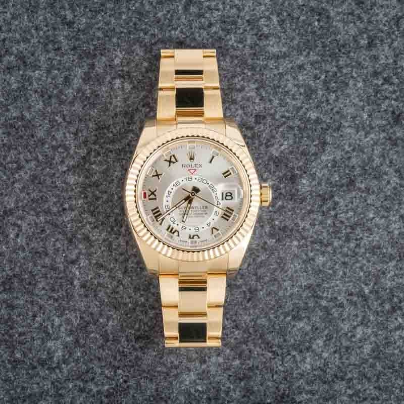 Super Clone Rolex Sky-Dweller 326938 Yellow Gold Silver Roman Dial