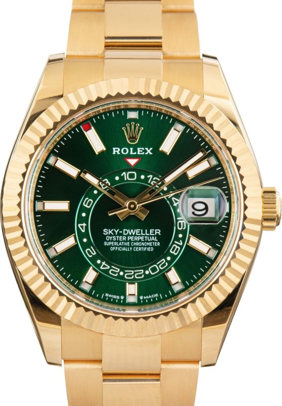 Super Clone Rolex Sky-Dweller 336938 Green Dial Yellow Gold
