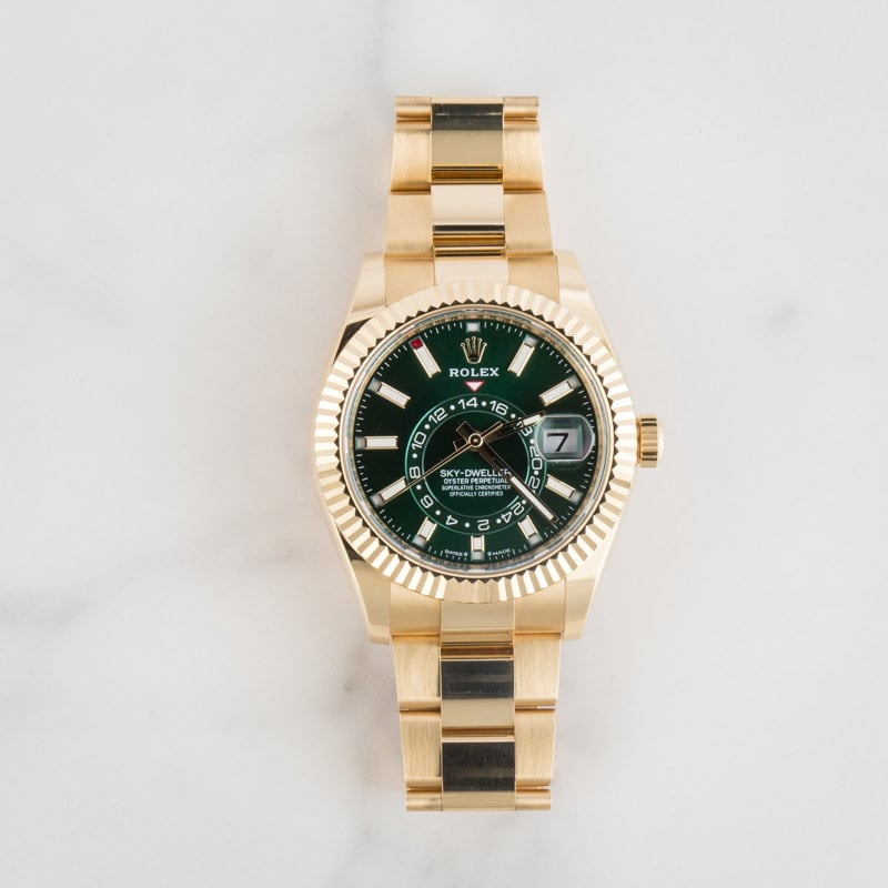 Super Clone Rolex Sky-Dweller 336938 Green Dial Yellow Gold