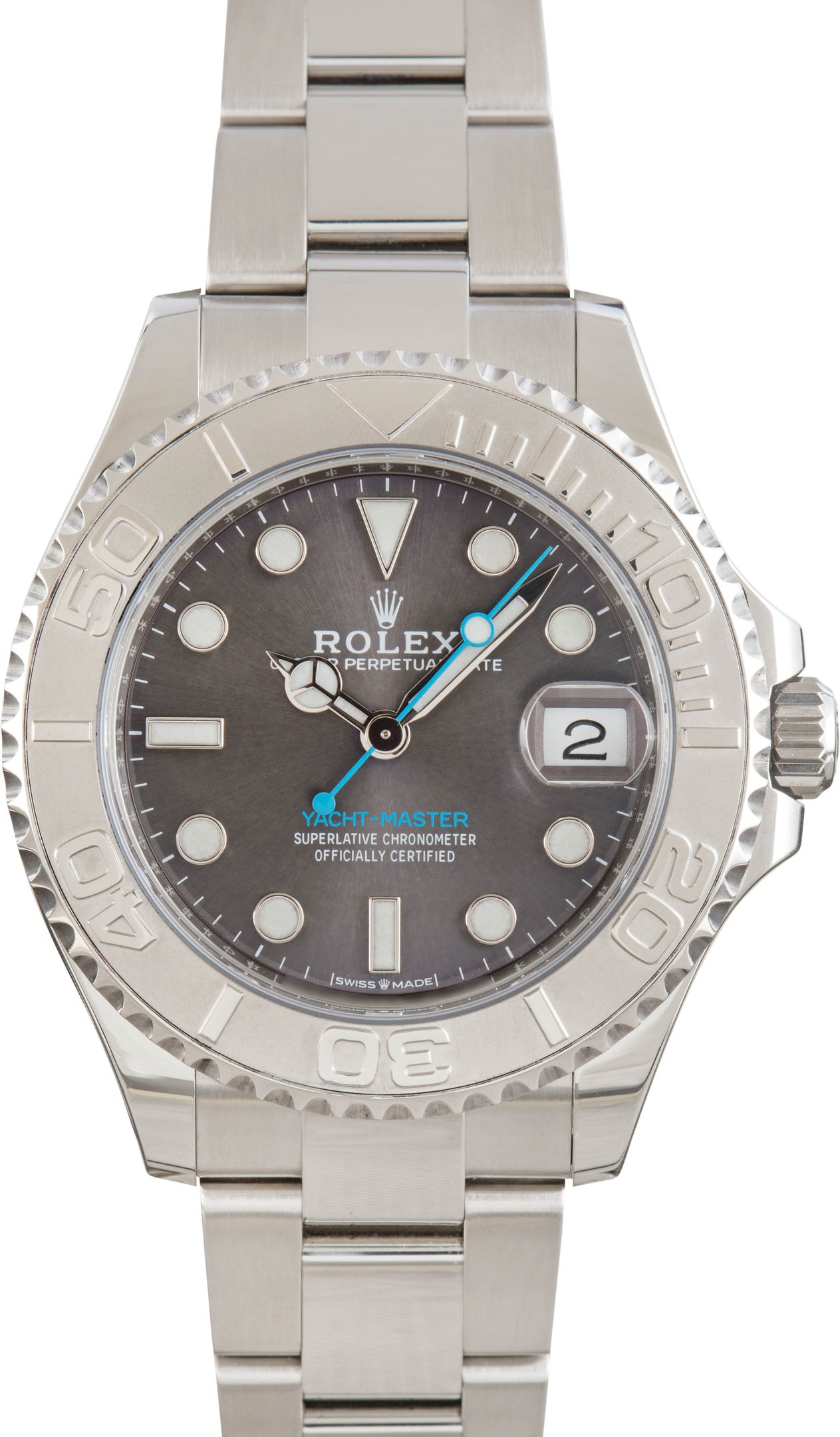 zUsed-Rolex-Yacht-Master-37-268622-Slate-Chromalight-Dial-SKU182886 Super Clone Rolex Yacht-Master 37 Steel Platinum Bezel - Image 1